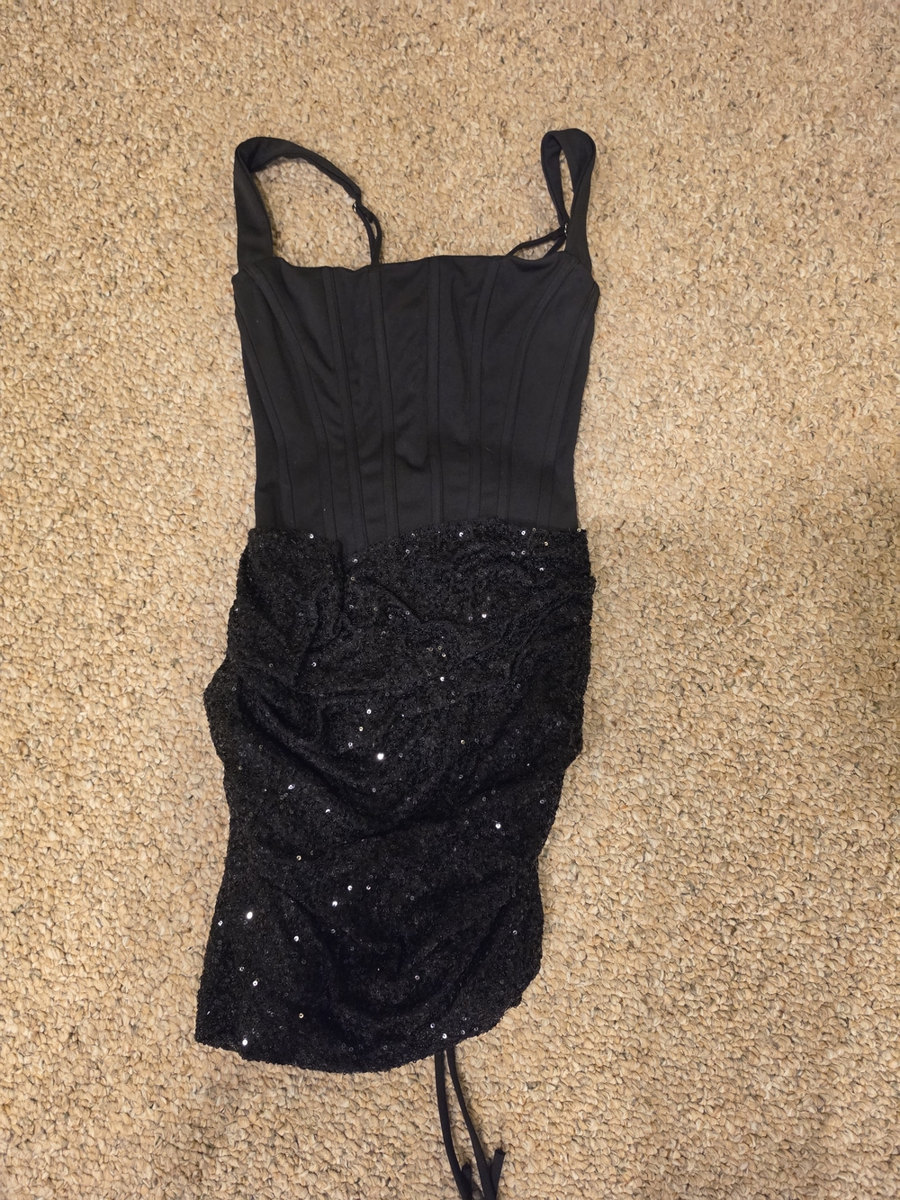 Elegant Black Sequin Mini Dress with Straps